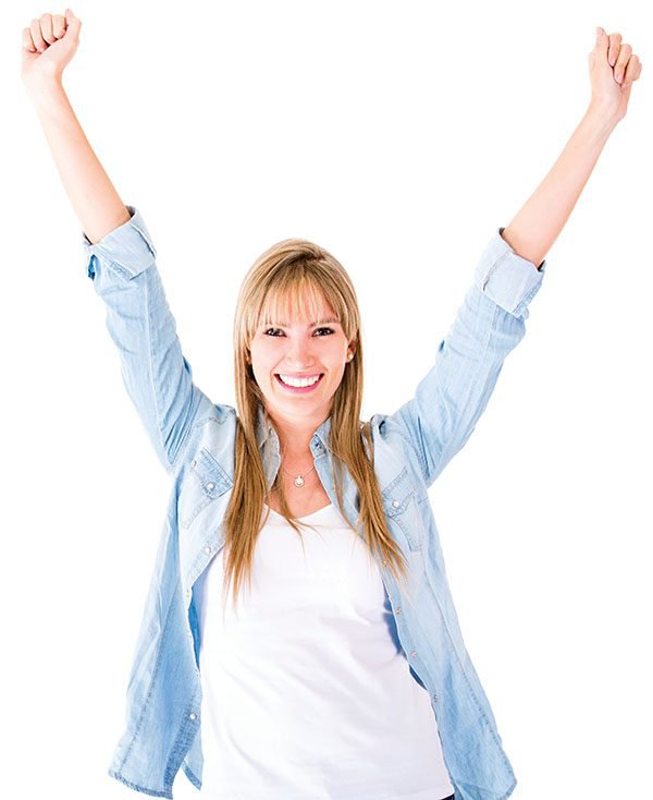 Happy woman with arms up