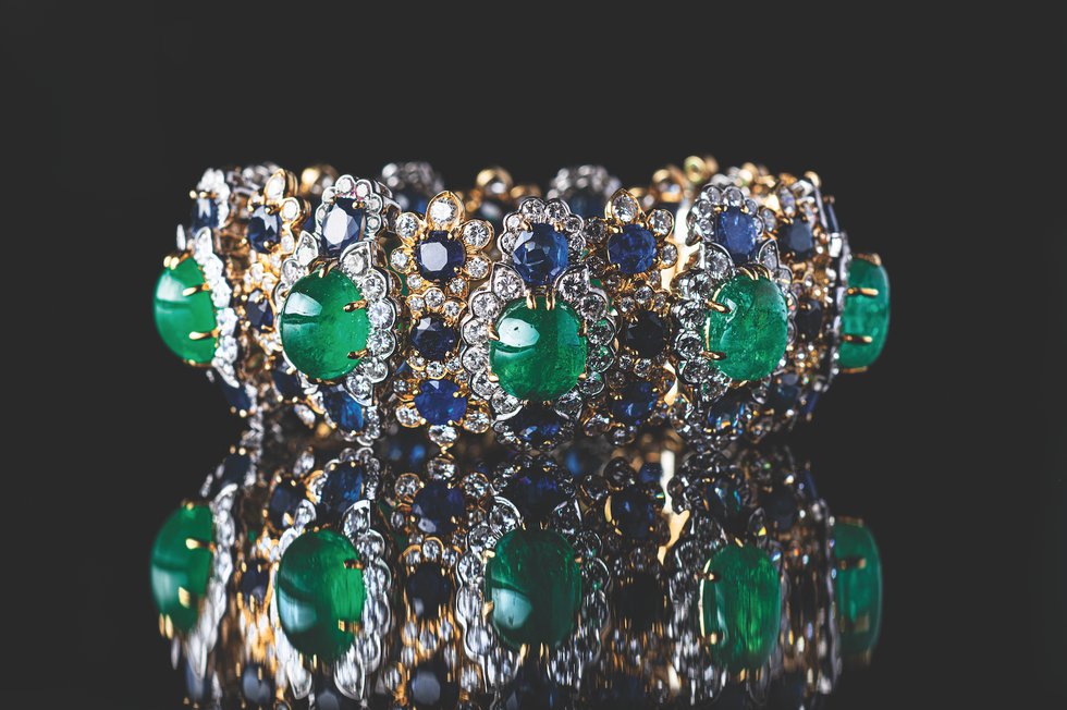 David Webb Emerald Sapphire Diamond Bracelet