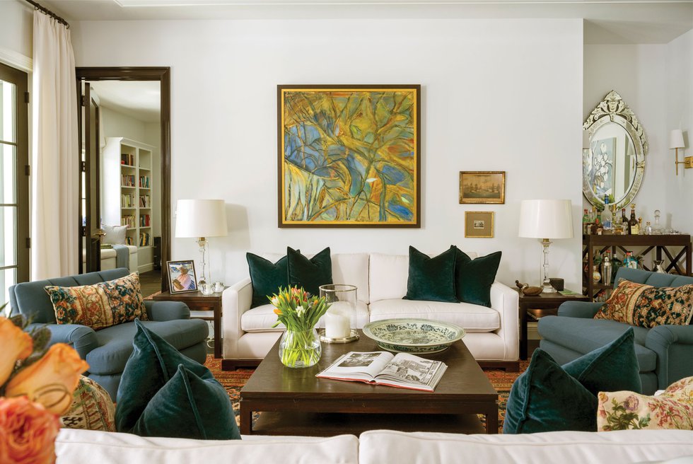 White Living Room With Pops Of Color