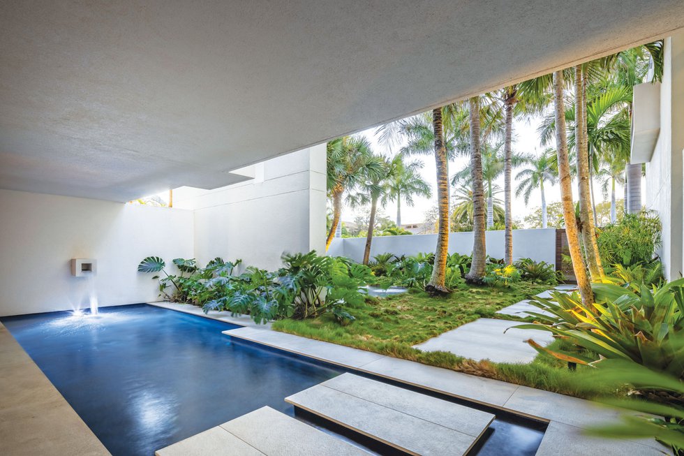 Outdoor Living Area with Pool and Landscaping