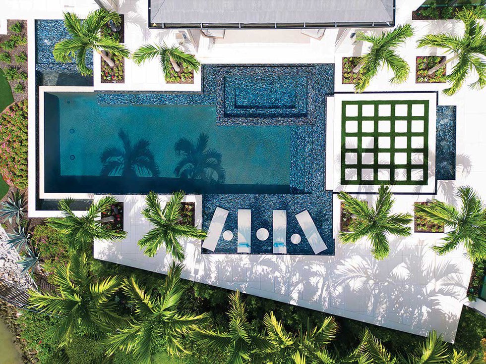 aerial view of outdoor pool space john kukk design