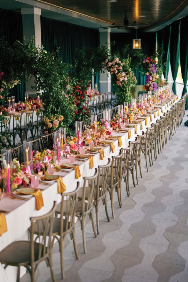 Pink and yellow tablescape designed by Jet Set Wed